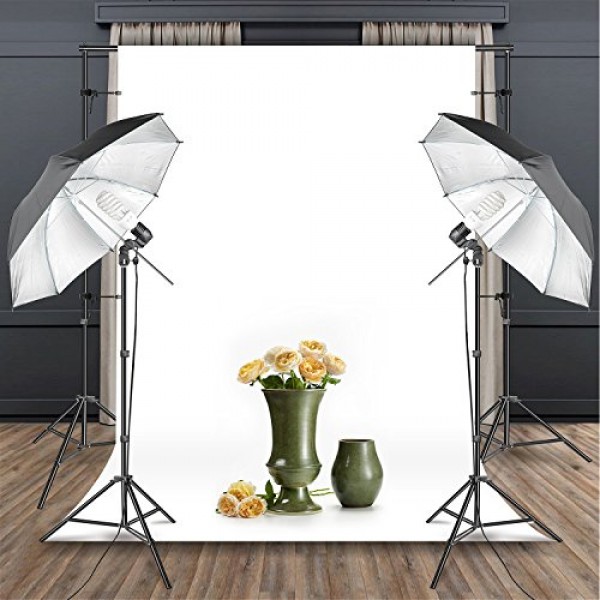 HYJ-INC Photography Umbrella Continuous Lighting Kit,Muslin Backdrop Kit(White Black), Backdrop Clips Clamp,10ft Photo Background Photography Stand System for Photo Video Studio Shooting