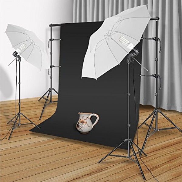 HYJ-INC Photography Umbrella Continuous Lighting Kit,Muslin Backdrop Kit Backdrop Clips Clamp,10ft Photo Background Photography Stand System for Photo Video Studio Shooting White Black 